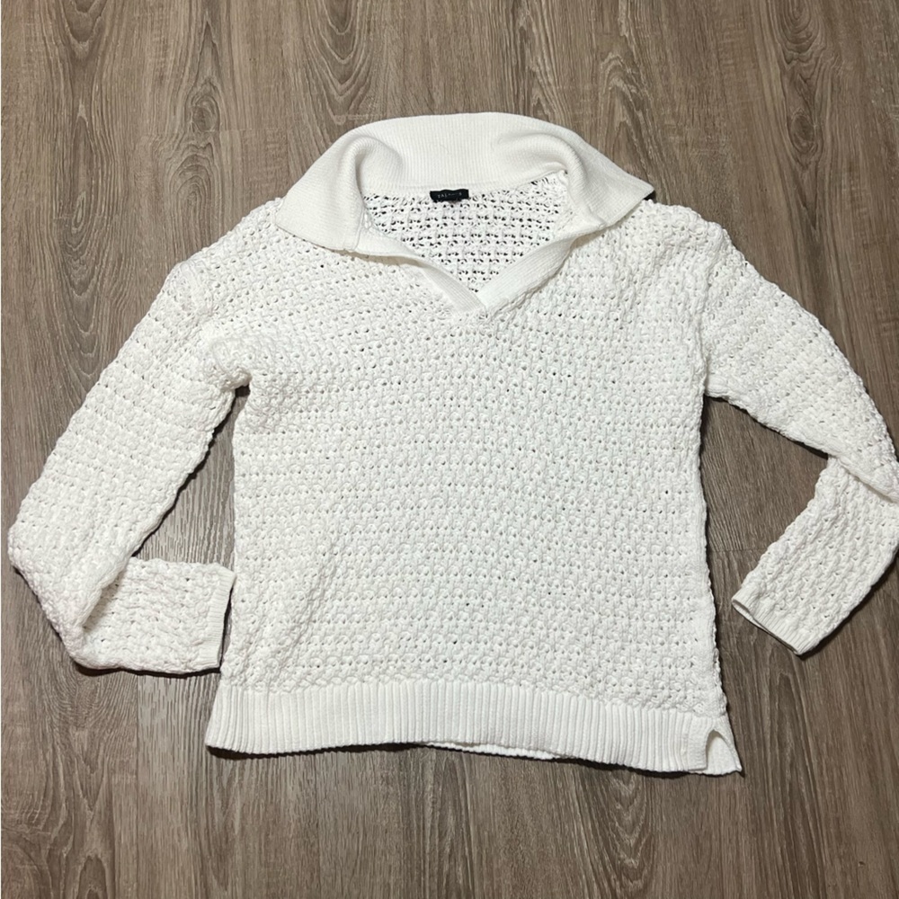 Talbots White Open Knit Johnny Collar Sweater Pullover Sailorcore Coastal​​​​